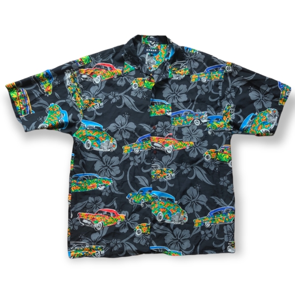 Koman Sport Hawaiian Shirt Men's XL Vintage 1950's Chevrolet Cars - Picture 1 of 7